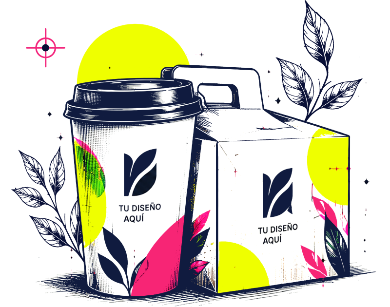Mockup de vaso reutilizable y caja de packaging con diseño aplicado