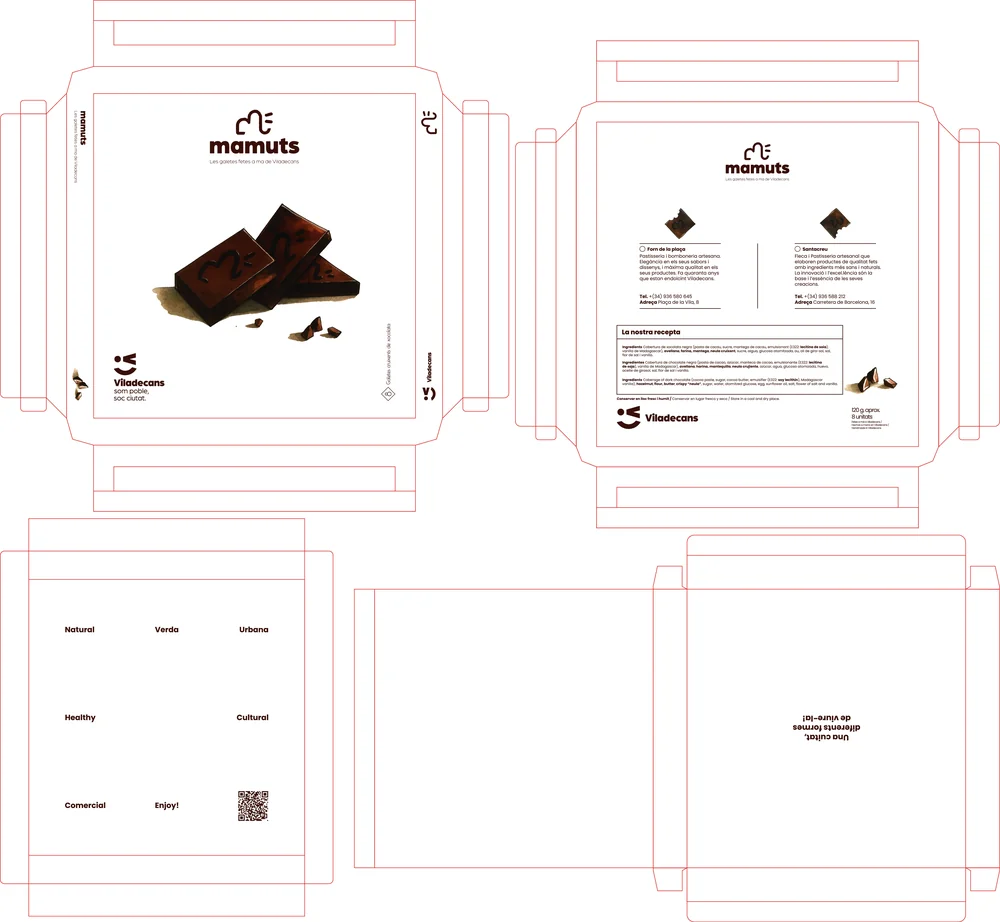 Plantilla de packaging para caja de galletas Mamuts de Viladecans
