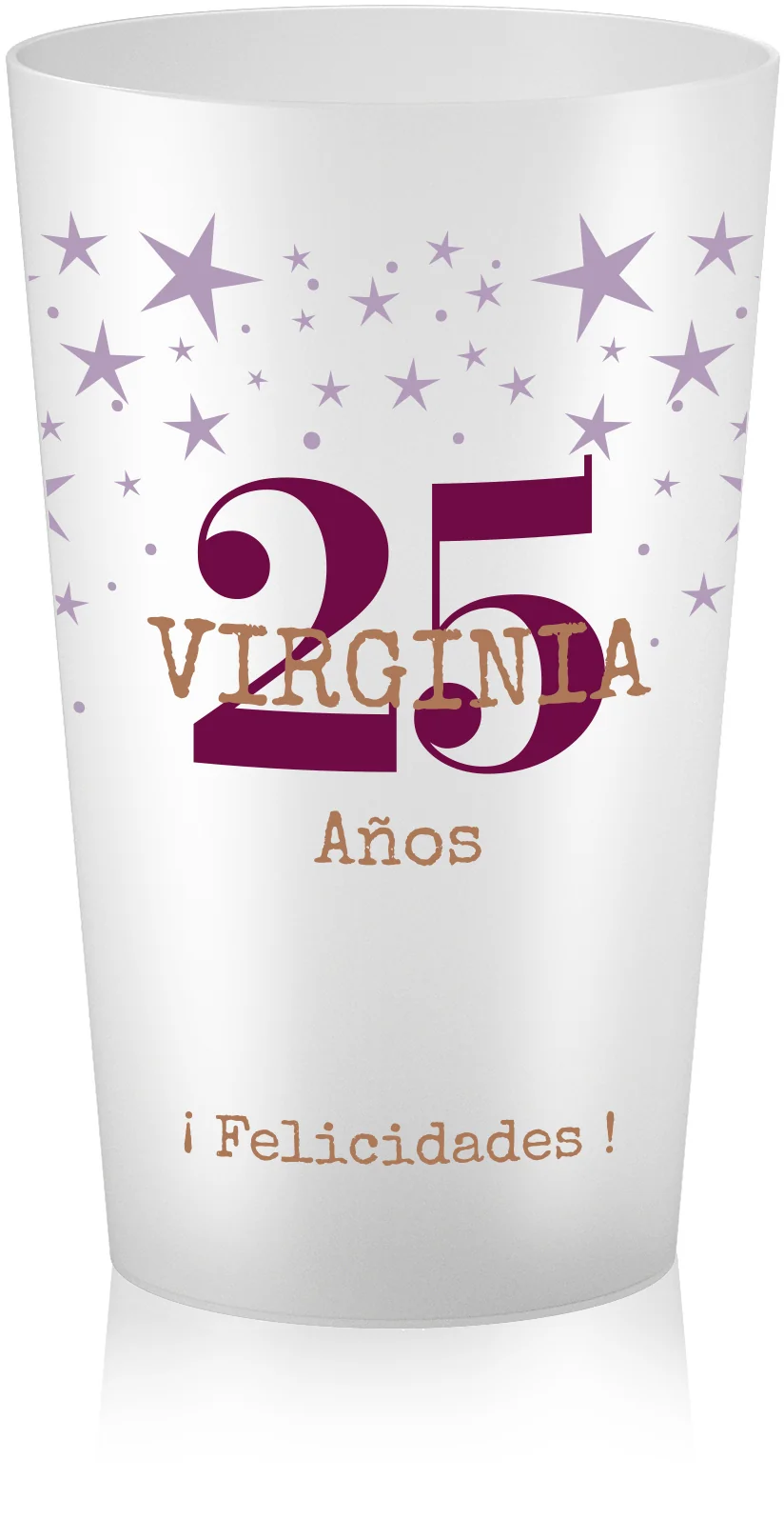 Vaso reutilizable personalizado de cumpleaños, 25 años, Virginia