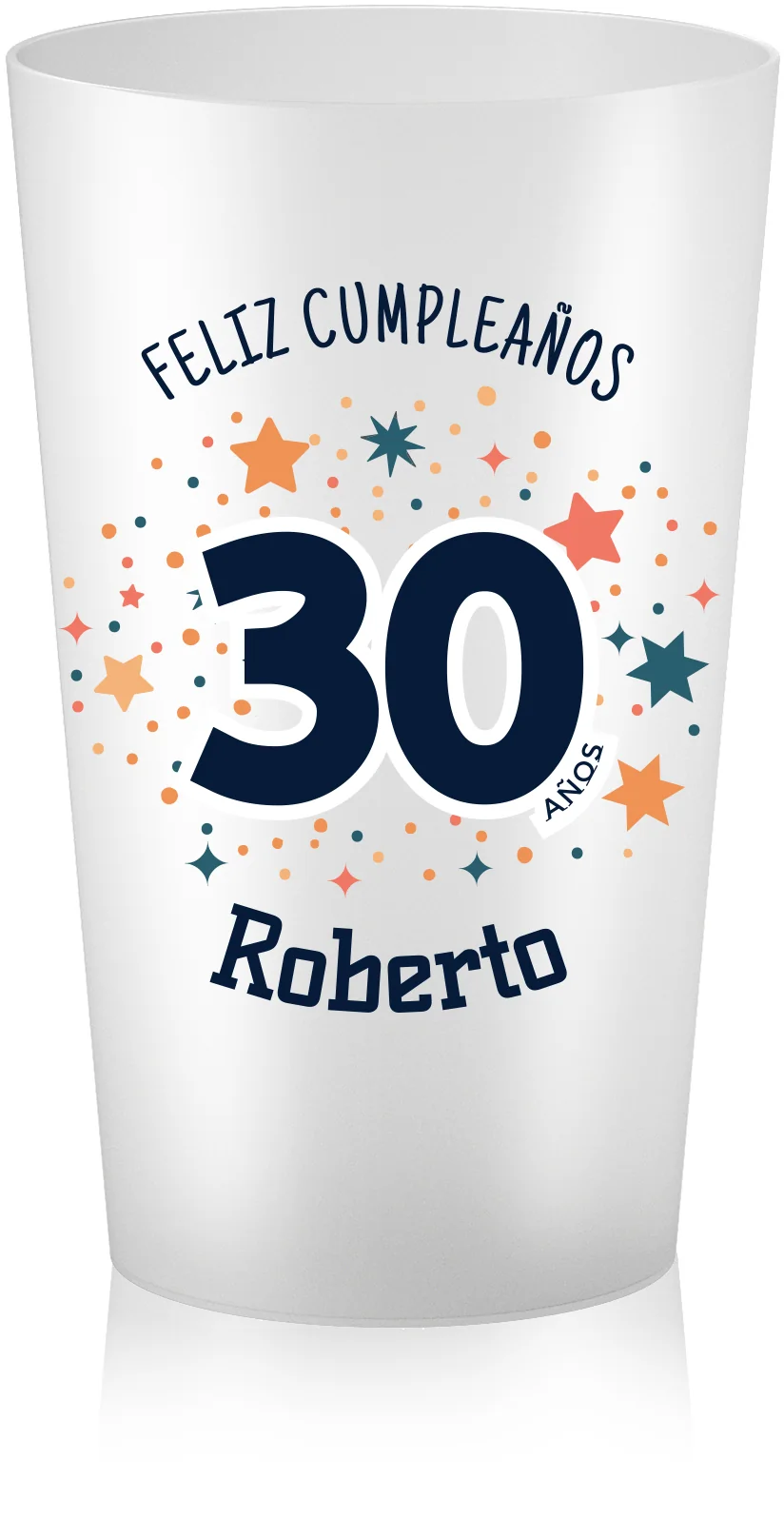 Vaso reutilizable personalizado de cumpleaños, 30 años, Roberto